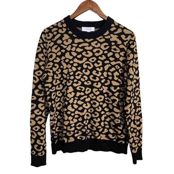 Popsugar Womens Black Leopard Animal Print Crewneck Long Sleeve Sweater Medium - Picture 1 of 5